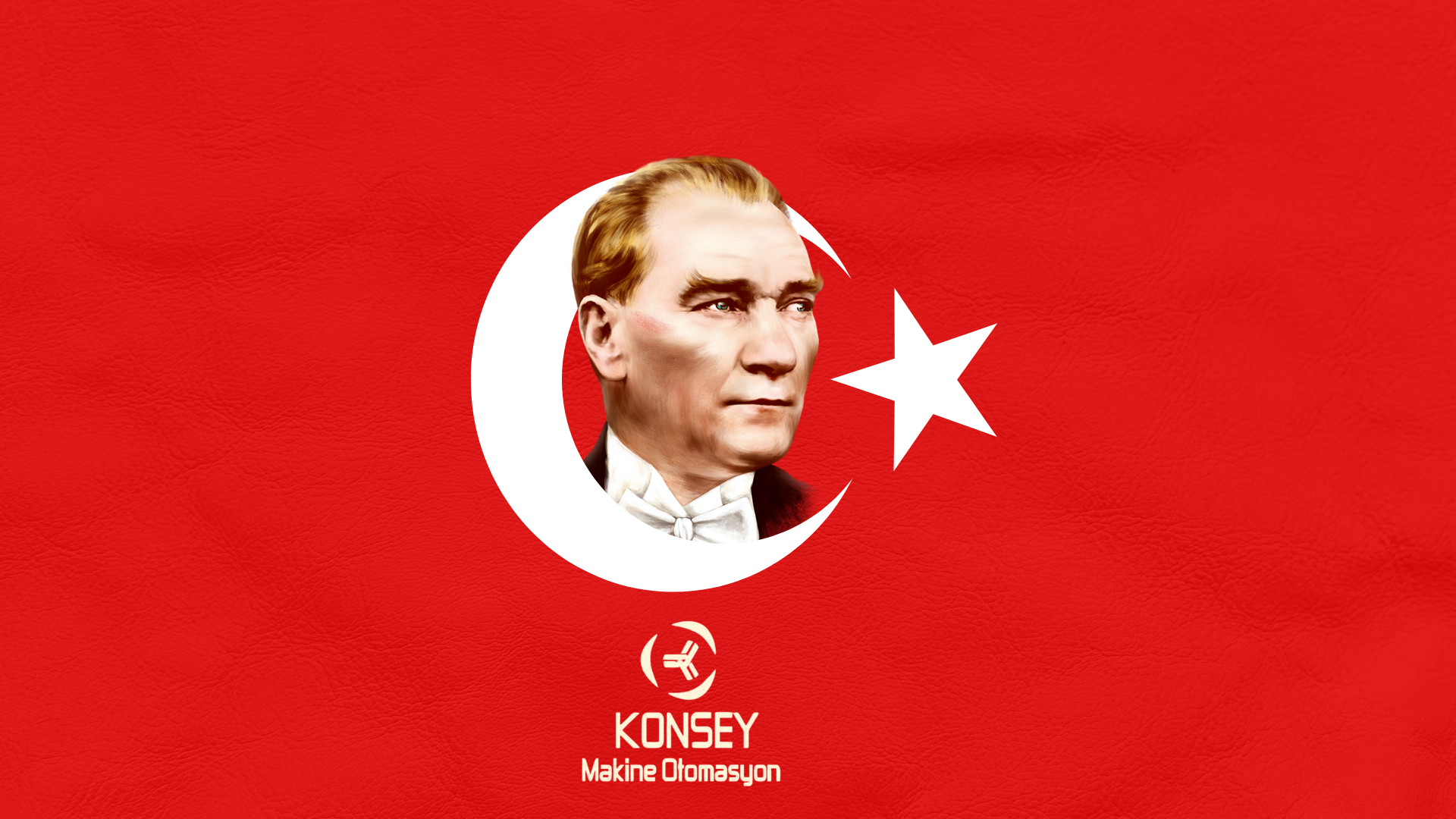 Kırmızı Dokulu Atatürk İllüstrasyonlu Türk Bayrağı Masaüstü Duvar Kağıdı